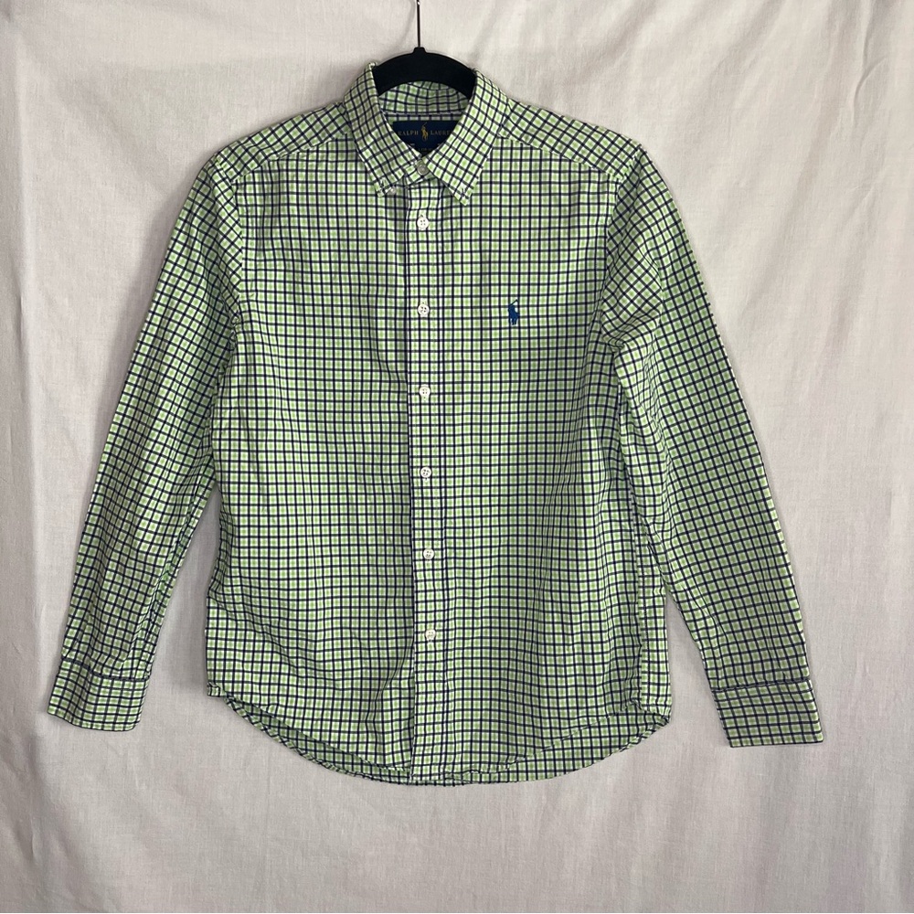 Ralph Lauren Boys Square Button down Long Sleeve Shirt, Size Large (14-16)